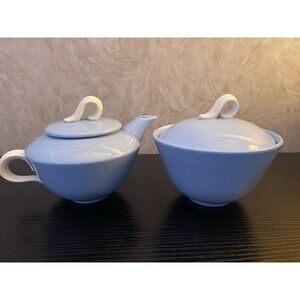 Vintage Skytone by Homer Laughlin USA cream and sugar set both lidded